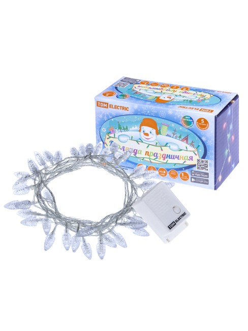 Гирлянда светодиодная "Шишки" 50LED, 5м, 8 режимов, многоцвет., прозр. шнур, 250 В, TDM 