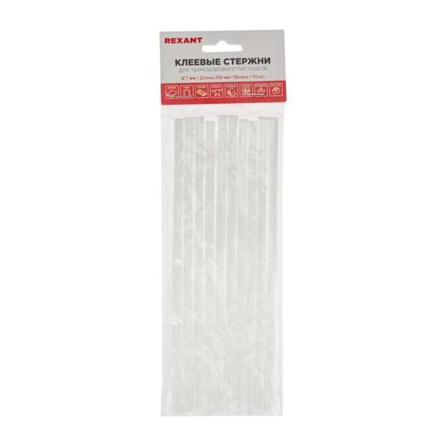 Стержни клеевые Ø7мм, 200мм, белые (10 шт/уп), хедер REXANT