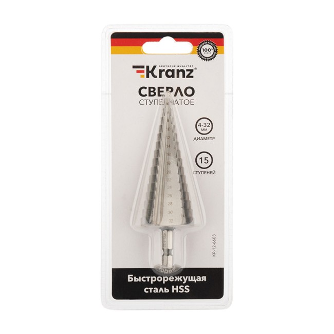 Сверло по металлу ступенчатое 4,0-32,0 мм 102 mm 62 HRC Kranz