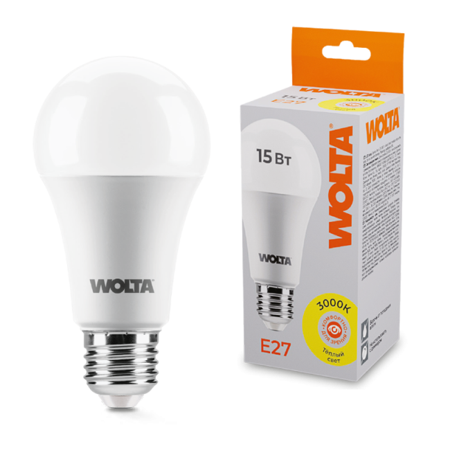 Светодиодная лампа WOLTA 25Y60BL15E27 15Вт 3000К E27