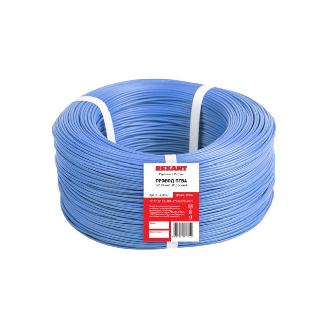 Провод ПГВА REXANT 1х0.75 мм², Cu, синий, бухта 200 м