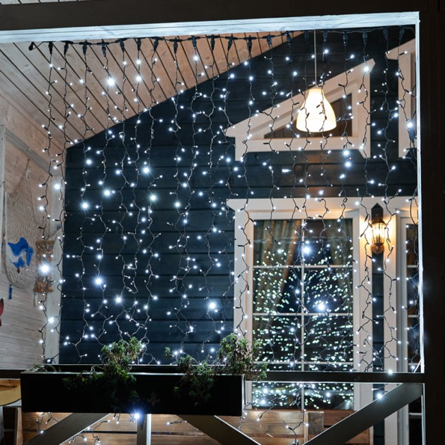 Гирлянда Светодиодный Дождь 2х3м, 600 LED БЕЛЫЙ, черный ПВХ, IP65, эффект мерцания, 230В соединяется NEON-NIGHT (нужен шнур питания 303-500)