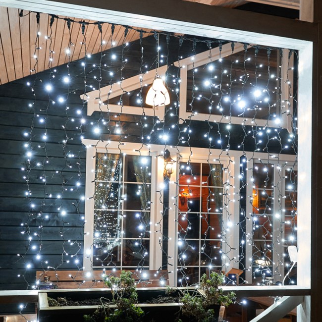 Гирлянда Светодиодный Дождь 2х3м, 600 LED БЕЛЫЙ, черный ПВХ, IP65, эффект мерцания, 230В соединяется NEON-NIGHT (нужен шнур питания 303-500)