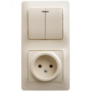 Блок: розетка + выключатель двухклавишный с подсветкой бежевый Блок: розетка + выключатель двухклавишный с подсветкой бежевый