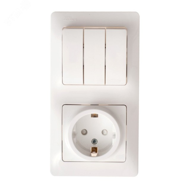 Блок: розетка + выключатель трехклавишный белый