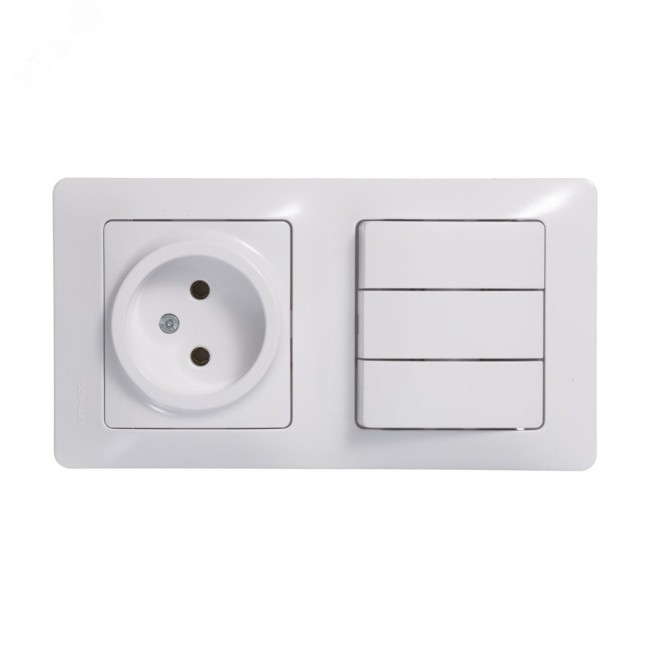 Блок: розетка + выключатель трехклавишный белый