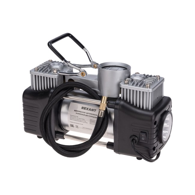 Компрессор автомобильный усиленный двухпоршневой с цифровым манометром и функцией автостоп (60л/мин, 10 АТМ) REXANT Компрессор автомобильный усиленный двухпоршневой с цифровым манометром и функцией автостоп (60л/мин, 10 АТМ) REXANT