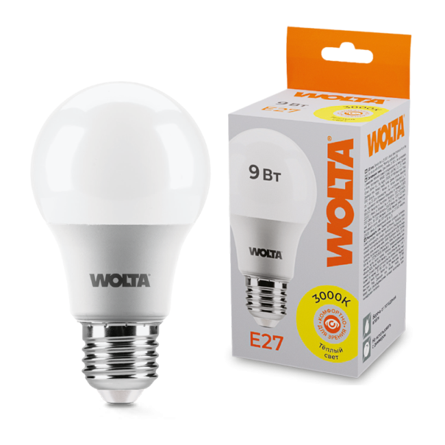 Светодиодная лампа WOLTA 25Y60BL9E27 9Вт 3000К E27