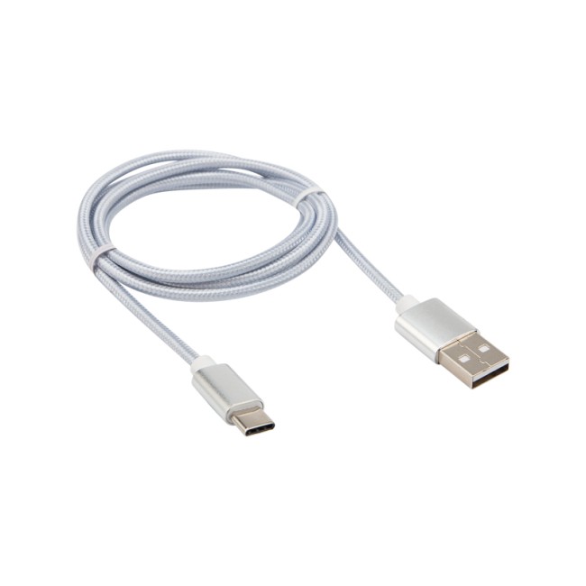 Кабель USB-Type-C/2,4A/nylon/silver/1m/REXANT