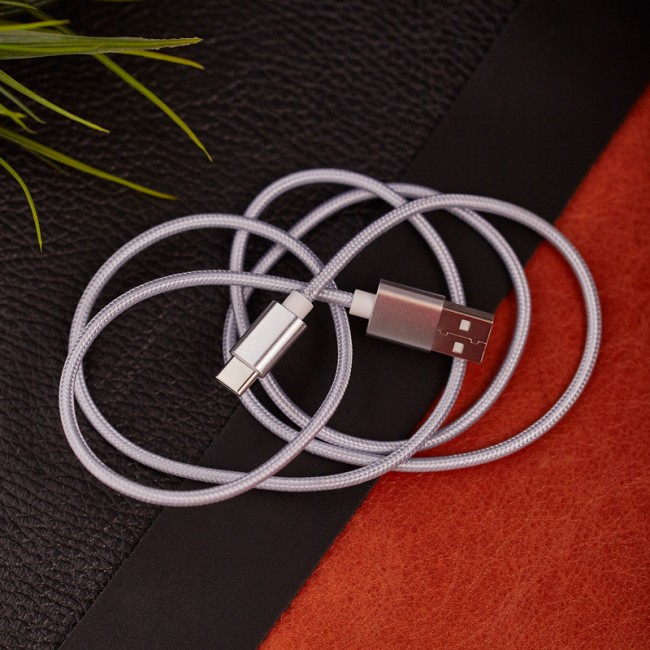 Кабель USB-Type-C/2,4A/nylon/silver/1m/REXANT