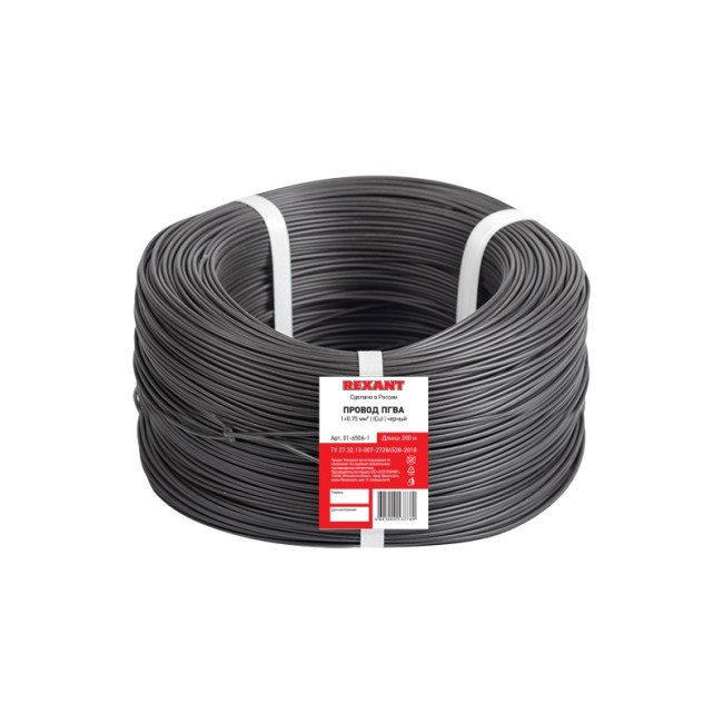 Провод ПГВА REXANT 1х0.75 мм², Cu, черный, бухта 200 м