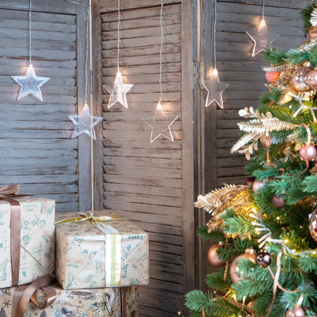 Гирлянда светодиодная Звезды 1,5х0,6 м, прозрачный провод, теплый белый свет свечения NEON-NIGHT Гирлянда светодиодная Звезды 1,5х0,6 м, прозрачный провод, теплый белый свет свечения NEON-NIGHT