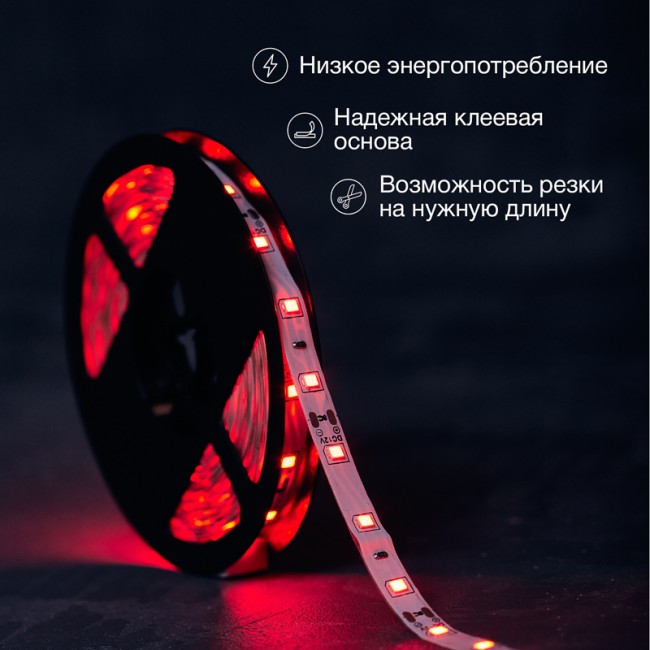 Лента светодиодная 12В, SMD2835, 4,8Вт/м, 60 LED/м, красный, 8мм, 5м, IP20 LAMPER Лента светодиодная 12В, SMD2835, 4,8Вт/м, 60 LED/м, красный, 8мм, 5м, IP20 LAMPER