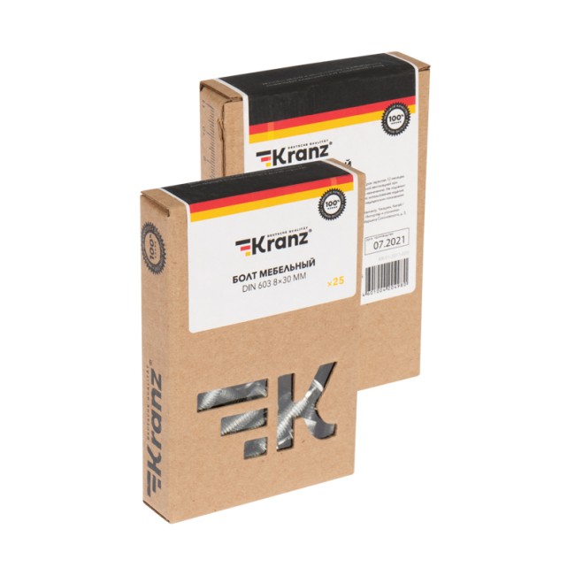 Болт мебельный KRANZ DIN 603, 8х30, короб (25 шт./уп.) Болт мебельный KRANZ DIN 603, 8х30, короб (25 шт./уп.)