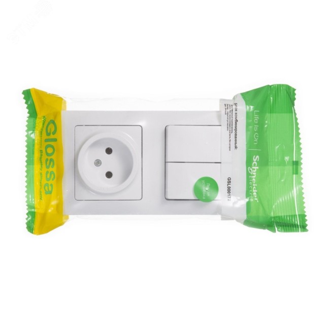 Блок: розетка + выключатель двухклавишный белый Блок: розетка + выключатель двухклавишный белый