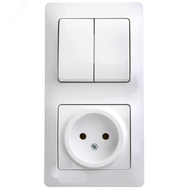 Блок: розетка + выключатель двухклавишный белый Блок: розетка + выключатель двухклавишный белый