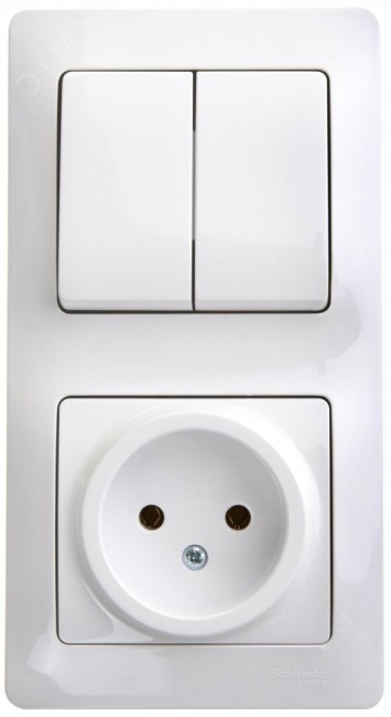 Блок: розетка + выключатель двухклавишный белый Блок: розетка + выключатель двухклавишный белый