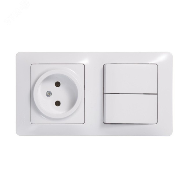 Блок: розетка + выключатель двухклавишный белый Блок: розетка + выключатель двухклавишный белый