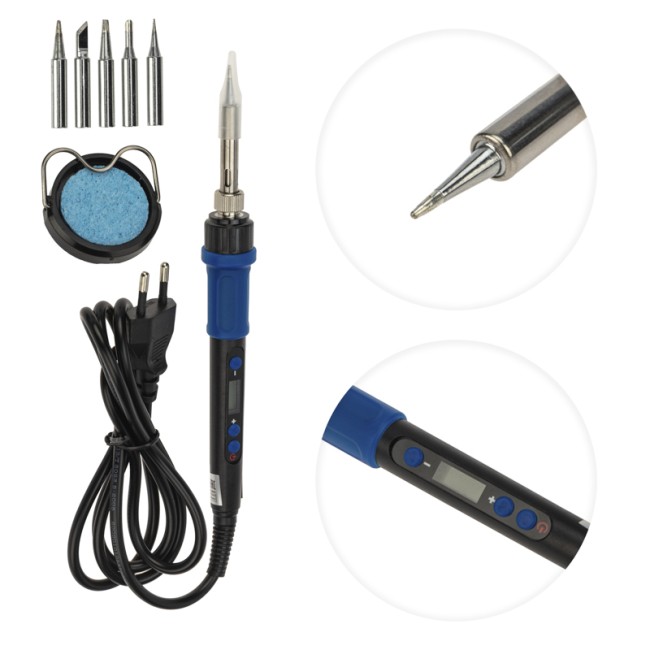 Набор для пайки (паяльник цифровой с керамическим нагревателем 65Вт, 200-500°C, подставка с губкой, набор из 5 жал) REXANT Набор для пайки (паяльник цифровой с керамическим нагревателем 65Вт, 200-500°C, подставка с губкой, набор из 5 жал) REXANT