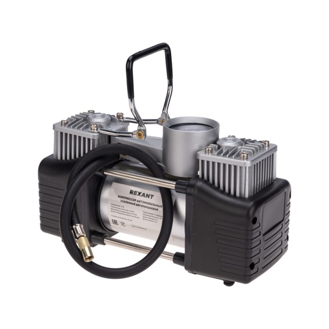 Компрессор автомобильный усиленный двухпоршневой в кейсе с набором инструментов (60л/мин, 10 АТМ) REXANT Компрессор автомобильный усиленный двухпоршневой в кейсе с набором инструментов (60л/мин, 10 АТМ) REXANT