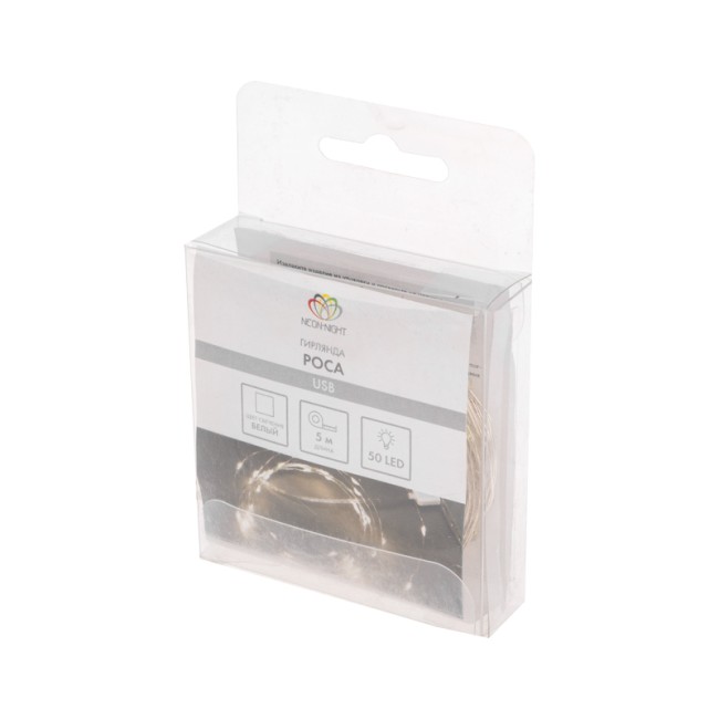 Гирлянда Роса 5 м, 50 LED, USB, белое свечение NEON-NIGHT Гирлянда Роса 5 м, 50 LED, USB, белое свечение NEON-NIGHT