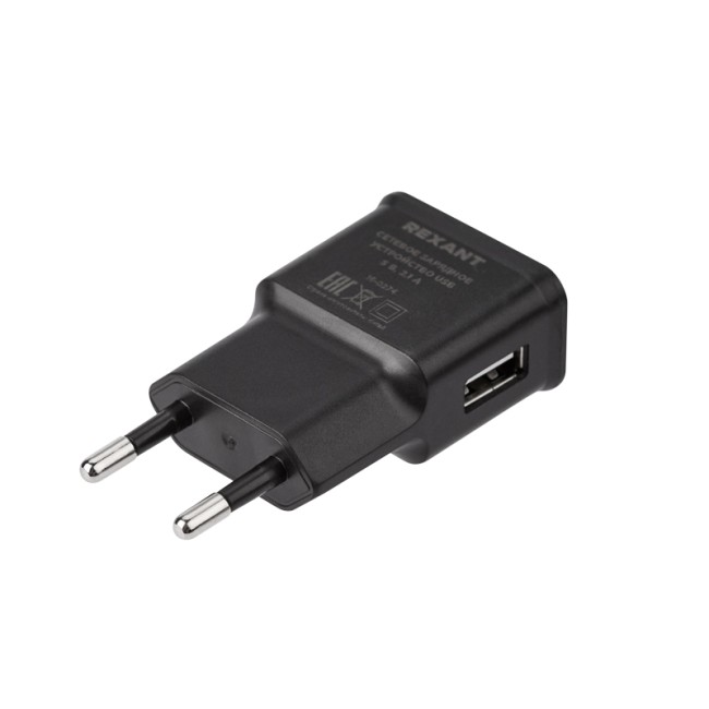 Сетевое зарядное устройство REXANT USB, 5V, 2.1 A, черное