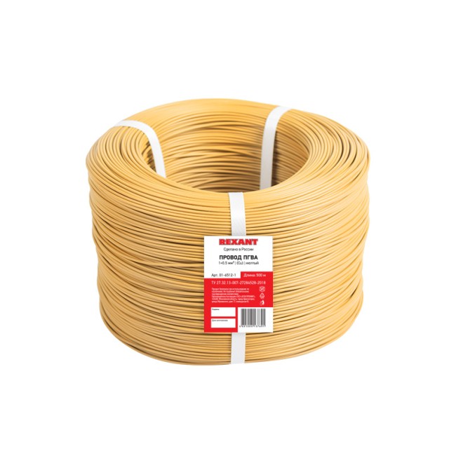 Провод ПГВА REXANT 1х0.50 мм², Cu, желтый, бухта 500 м