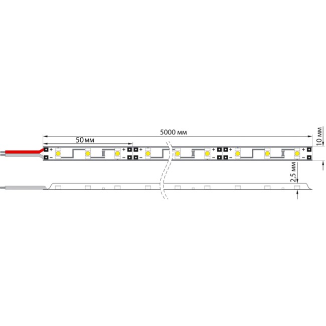 Лента светодиодная 12В, SMD2835, 4,8Вт/м, 60 LED/м, синий, 8мм, 5м, IP20 LAMPER