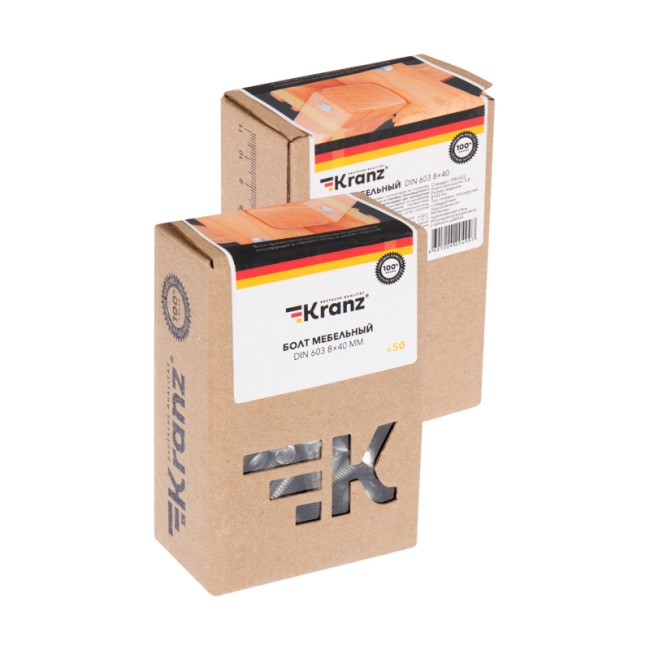 Болт мебельный KRANZ DIN 603, 8х40, короб (50 шт./уп.) Болт мебельный KRANZ DIN 603, 8х40, короб (50 шт./уп.)