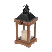Декоративный фонарь со свечкой, корпус из дерева, размер 14х14х35cм, цвет теплый белый Декоративный фонарь со свечкой, корпус из дерева, размер 14х14х35cм, цвет теплый белый