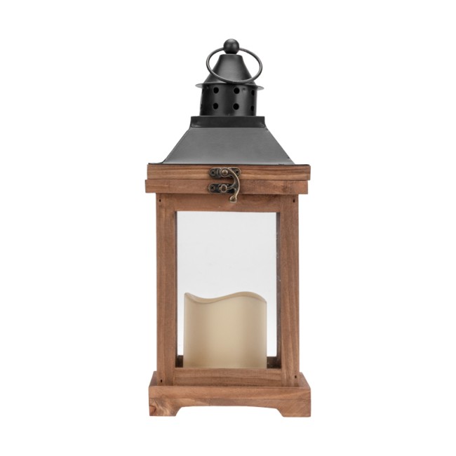 Декоративный фонарь со свечкой, корпус из дерева, размер 14х14х35cм, цвет теплый белый Декоративный фонарь со свечкой, корпус из дерева, размер 14х14х35cм, цвет теплый белый