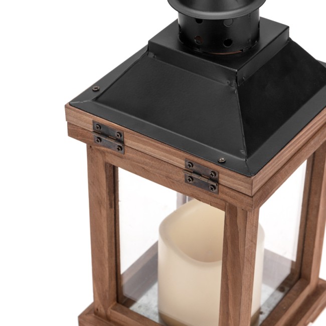 Декоративный фонарь со свечкой, корпус из дерева, размер 14х14х35cм, цвет теплый белый Декоративный фонарь со свечкой, корпус из дерева, размер 14х14х35cм, цвет теплый белый