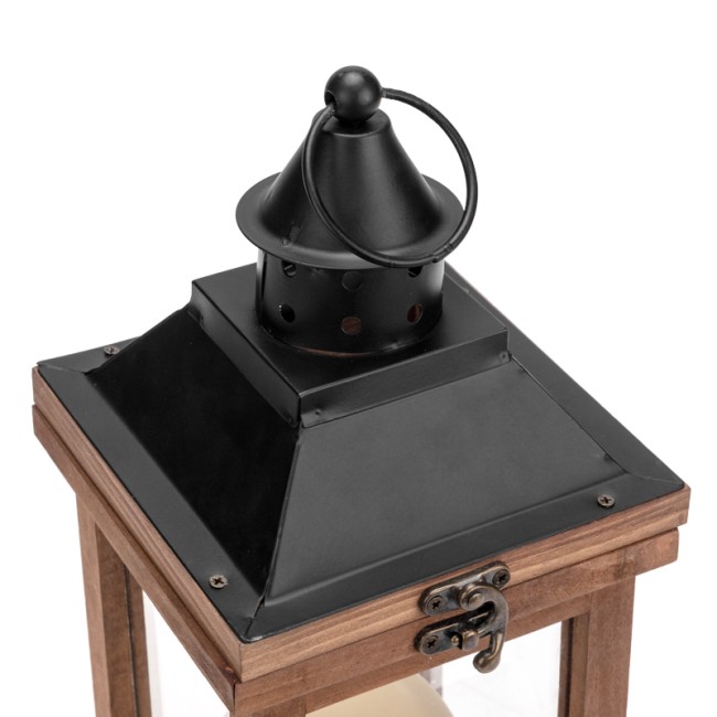 Декоративный фонарь со свечкой, корпус из дерева, размер 14х14х35cм, цвет теплый белый Декоративный фонарь со свечкой, корпус из дерева, размер 14х14х35cм, цвет теплый белый