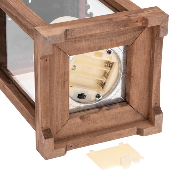 Декоративный фонарь со свечкой, корпус из дерева, размер 14х14х35cм, цвет теплый белый Декоративный фонарь со свечкой, корпус из дерева, размер 14х14х35cм, цвет теплый белый