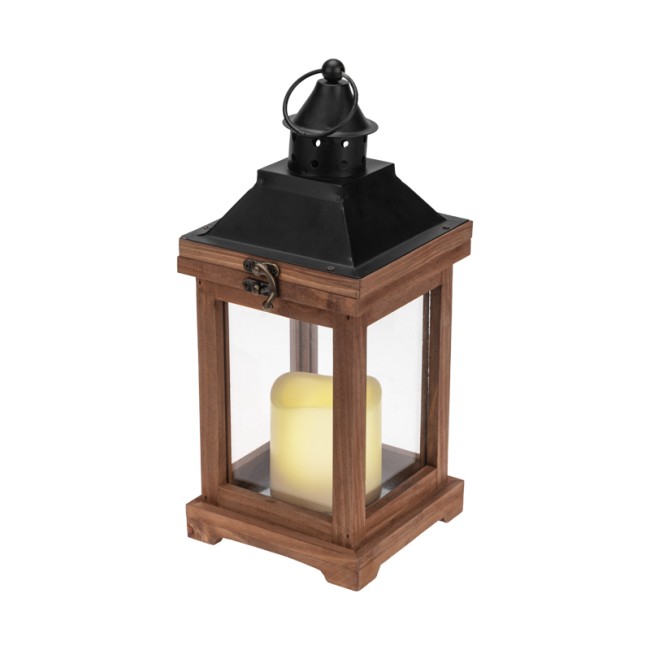 Декоративный фонарь со свечкой, корпус из дерева, размер 14х14х35cм, цвет теплый белый Декоративный фонарь со свечкой, корпус из дерева, размер 14х14х35cм, цвет теплый белый