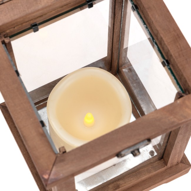 Декоративный фонарь со свечкой, корпус из дерева, размер 14х14х35cм, цвет теплый белый Декоративный фонарь со свечкой, корпус из дерева, размер 14х14х35cм, цвет теплый белый