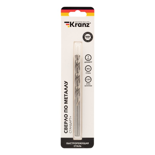 Сверло по металлу 7х109х96 мм «Стандарт+» (P6M5  M-2) (1 шт. в блистере) DIN 338 Kranz