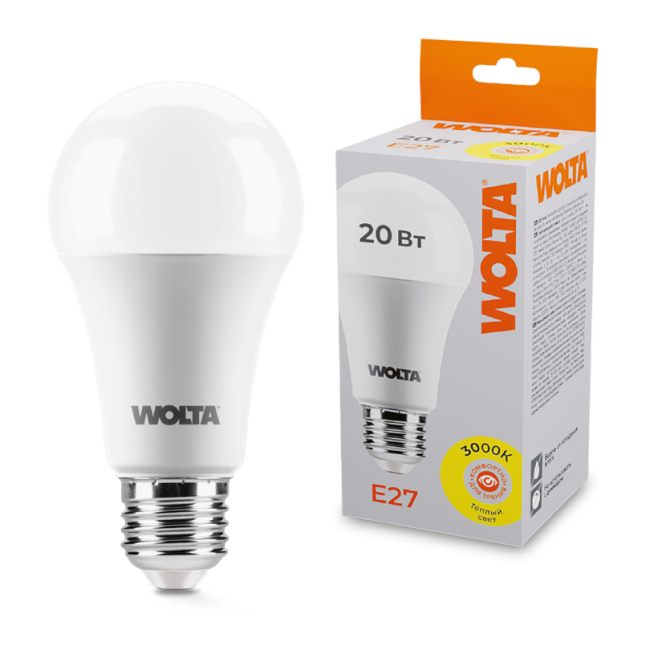 Светодиодная лампа WOLTA 25Y65BL20E27 20Вт 3000К E27