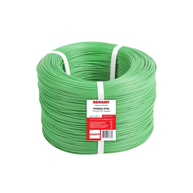 Провод ПГВА REXANT 1х0.50 мм², Cu, зеленый, бухта 500 м