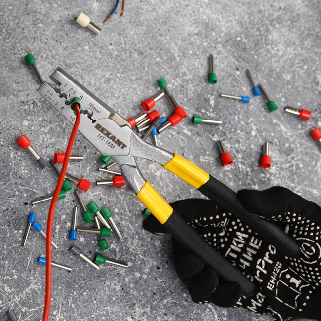 Пресс-клещи для обжима втулочных наконечников 0,5-16 мм² (HT-16M) REXANT Пресс-клещи для обжима втулочных наконечников 0,5-16 мм² (HT-16M) REXANT