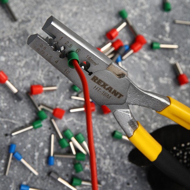 Пресс-клещи для обжима втулочных наконечников 0,5-16 мм² (HT-16M) REXANT Пресс-клещи для обжима втулочных наконечников 0,5-16 мм² (HT-16M) REXANT