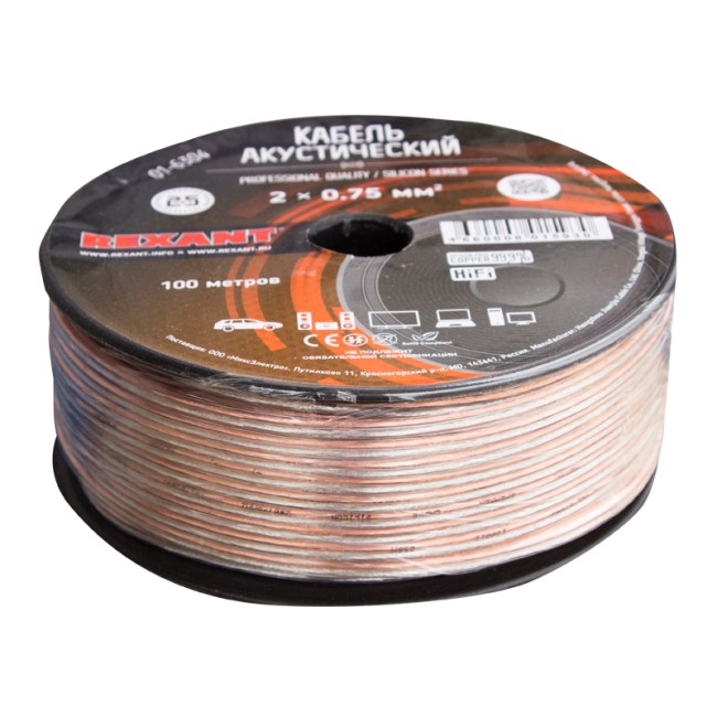 Кабель акустический 2х0,75мм², прозрачный SILICON, 100м REXANT Кабель акустический 2х0,75мм², прозрачный SILICON, 100м REXANT