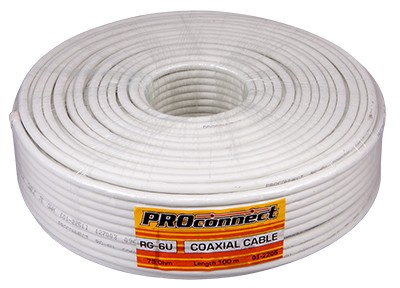 Кабель коаксиальный RG-6U, 75Ом, Cu/Al/Cu, 48%, 100м, INDOOR, белый PROconnect Кабель коаксиальный RG-6U, 75Ом, Cu/Al/Cu, 48%, 100м, INDOOR, белый PROconnect
