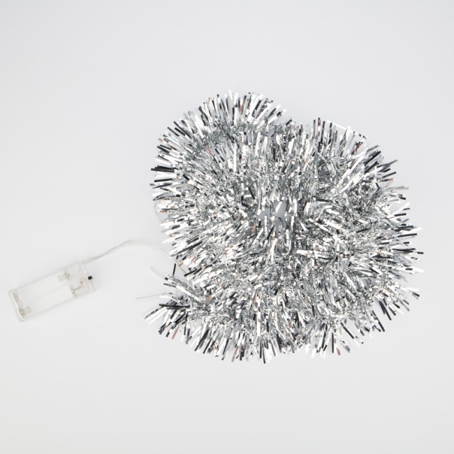 Гирлянда светодиодная Мишура серебряная 10 LED 1,5 м, прозрачный ПВХ, белый свет свечения, 2 х АА (батарейки не в комплекте) NEON-NIGHT Гирлянда светодиодная Мишура серебряная 10 LED 1,5 м, прозрачный ПВХ, белый свет свечения, 2 х АА (батарейки не в комплекте) NEON-NIGHT