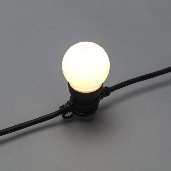 Уличная гирлянда Лофт 10м, черный каучук, 20 матовых ламп х 5 LED, влагостойкая IP44 Уличная гирлянда Лофт 10м, черный каучук, 20 матовых ламп х 5 LED, влагостойкая IP44