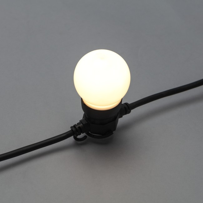 Уличная гирлянда Лофт 10м, черный каучук, 20 матовых ламп х 5 LED, влагостойкая IP44 Уличная гирлянда Лофт 10м, черный каучук, 20 матовых ламп х 5 LED, влагостойкая IP44