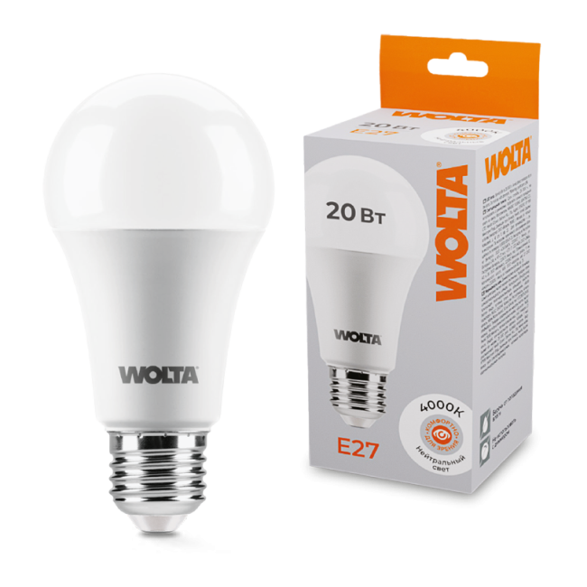 Светодиодная лампа WOLTA 25S65BL20E27 20Вт 4000К E27