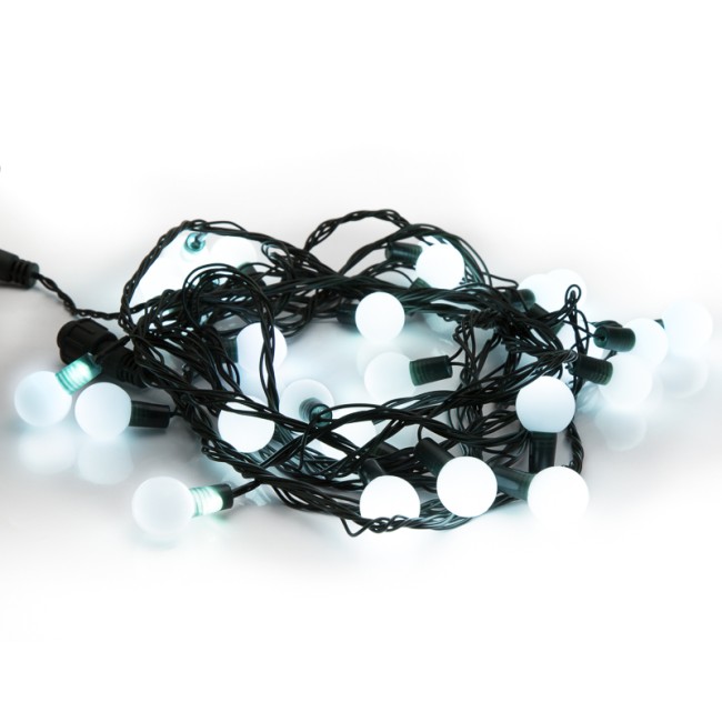 Гирлянда Шарики Ø25 мм, 5м, темно-зеленый ПВХ, 25 диодов, цвет Белый, Без контроллера Гирлянда Шарики Ø25 мм, 5м, темно-зеленый ПВХ, 25 диодов, цвет Белый, Без контроллера
