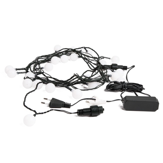 Гирлянда Шарики Ø25 мм, 5м, темно-зеленый ПВХ, 25 диодов, цвет Белый, Без контроллера Гирлянда Шарики Ø25 мм, 5м, темно-зеленый ПВХ, 25 диодов, цвет Белый, Без контроллера