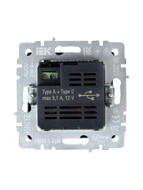 Розетка BRITE USB A+C 18Вт РЮ11-1-БрЧ механизм черн. IEK BR-U22-018-K02